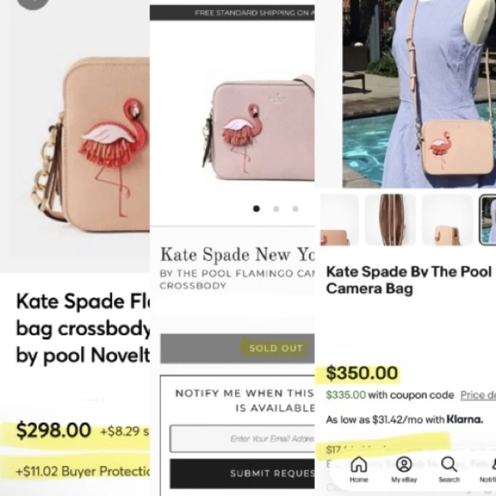 Kate Spade By the Pool Flamingo Novelty Triple Compartment Pink Crossbody Bag